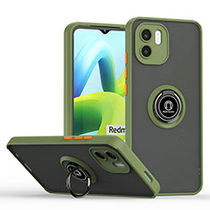 Silicone Matte Finish and Plastic Back Cover Case with Magnetic Finger Ring Stand QW2 for Xiaomi Redmi A2 Army green