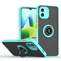 Silicone Matte Finish and Plastic Back Cover Case with Magnetic Finger Ring Stand QW2 for Xiaomi Redmi A2 Cyan