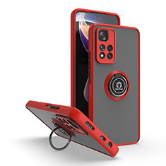 Silicone Matte Finish and Plastic Back Cover Case with Magnetic Finger Ring Stand QW2 for Xiaomi Redmi Note 11 Pro+ Plus 5G Red