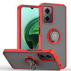 Silicone Matte Finish and Plastic Back Cover Case with Magnetic Finger Ring Stand QW2 for Xiaomi Redmi Note 11E 5G Red