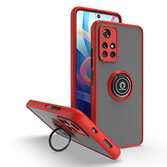 Silicone Matte Finish and Plastic Back Cover Case with Magnetic Finger Ring Stand QW2 for Xiaomi Redmi Note 11S 5G Red