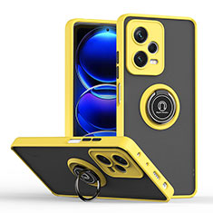 Silicone Matte Finish and Plastic Back Cover Case with Magnetic Finger Ring Stand QW2 for Xiaomi Redmi Note 12 Explorer Yellow