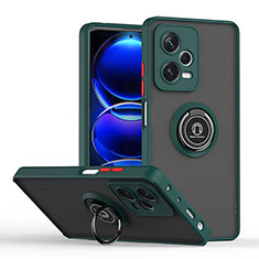Silicone Matte Finish and Plastic Back Cover Case with Magnetic Finger Ring Stand QW2 for Xiaomi Redmi Note 12 Pro 5G Midnight Green