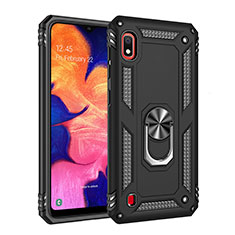 Silicone Matte Finish and Plastic Back Cover Case with Magnetic Finger Ring Stand QW3 for Samsung Galaxy A10 Black