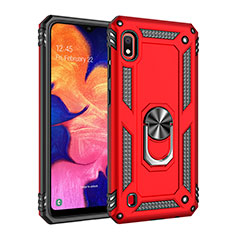 Silicone Matte Finish and Plastic Back Cover Case with Magnetic Finger Ring Stand QW3 for Samsung Galaxy A10 Red