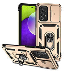 Silicone Matte Finish and Plastic Back Cover Case with Magnetic Finger Ring Stand QW3 for Samsung Galaxy A73 5G Gold