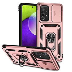 Silicone Matte Finish and Plastic Back Cover Case with Magnetic Finger Ring Stand QW3 for Samsung Galaxy A73 5G Rose Gold