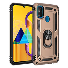Silicone Matte Finish and Plastic Back Cover Case with Magnetic Finger Ring Stand QW3 for Samsung Galaxy M30s Gold