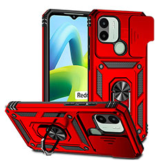 Silicone Matte Finish and Plastic Back Cover Case with Magnetic Finger Ring Stand QW3 for Xiaomi Redmi A1 Plus Red