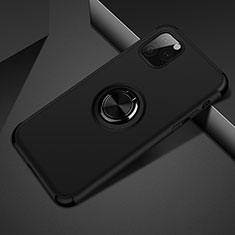 Silicone Matte Finish and Plastic Back Cover Case with Magnetic Finger Ring Stand R01 for Apple iPhone 11 Pro Black