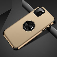 Silicone Matte Finish and Plastic Back Cover Case with Magnetic Finger Ring Stand R01 for Apple iPhone 11 Pro Max Gold