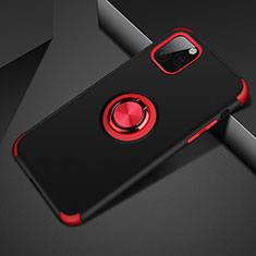 Silicone Matte Finish and Plastic Back Cover Case with Magnetic Finger Ring Stand R01 for Apple iPhone 11 Pro Max Red and Black
