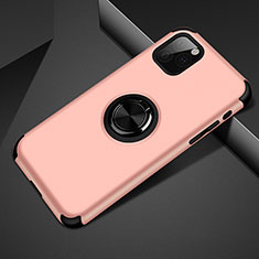 Silicone Matte Finish and Plastic Back Cover Case with Magnetic Finger Ring Stand R01 for Apple iPhone 11 Pro Rose Gold