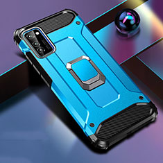 Silicone Matte Finish and Plastic Back Cover Case with Magnetic Finger Ring Stand R01 for Huawei Honor V30 5G Sky Blue
