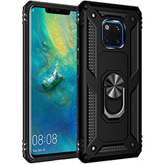 Silicone Matte Finish and Plastic Back Cover Case with Magnetic Finger Ring Stand R01 for Huawei Mate 20 Pro Black