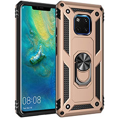 Silicone Matte Finish and Plastic Back Cover Case with Magnetic Finger Ring Stand R01 for Huawei Mate 20 Pro Gold