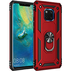 Silicone Matte Finish and Plastic Back Cover Case with Magnetic Finger Ring Stand R01 for Huawei Mate 20 Pro Red