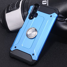 Silicone Matte Finish and Plastic Back Cover Case with Magnetic Finger Ring Stand R01 for Huawei Nova 5 Sky Blue