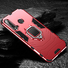 Silicone Matte Finish and Plastic Back Cover Case with Magnetic Finger Ring Stand R01 for Huawei Nova 5i Red