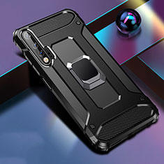 Silicone Matte Finish and Plastic Back Cover Case with Magnetic Finger Ring Stand R01 for Huawei Nova 6 5G Black