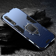 Silicone Matte Finish and Plastic Back Cover Case with Magnetic Finger Ring Stand R01 for Huawei P20 Pro Blue