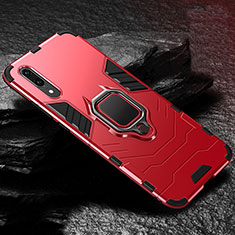 Silicone Matte Finish and Plastic Back Cover Case with Magnetic Finger Ring Stand R01 for Huawei P20 Red