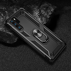 Silicone Matte Finish and Plastic Back Cover Case with Magnetic Finger Ring Stand R01 for Huawei P30 Pro New Edition Black