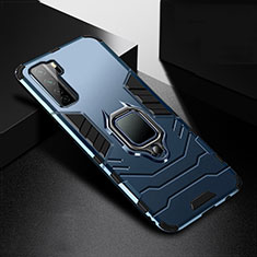 Silicone Matte Finish and Plastic Back Cover Case with Magnetic Finger Ring Stand R01 for Huawei P40 Lite 5G Blue