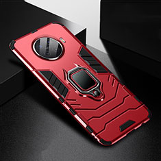 Silicone Matte Finish and Plastic Back Cover Case with Magnetic Finger Ring Stand R01 for Oppo Ace2 Red