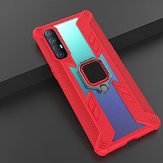 Silicone Matte Finish and Plastic Back Cover Case with Magnetic Finger Ring Stand R01 for Oppo Find X2 Neo Red