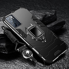 Silicone Matte Finish and Plastic Back Cover Case with Magnetic Finger Ring Stand R01 for Oppo Reno6 Pro 5G India Black