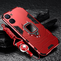 Silicone Matte Finish and Plastic Back Cover Case with Magnetic Finger Ring Stand R01 for Realme V20 5G Red