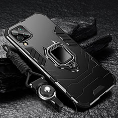 Silicone Matte Finish and Plastic Back Cover Case with Magnetic Finger Ring Stand R01 for Samsung Galaxy M53 5G Black