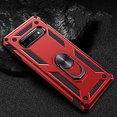 Silicone Matte Finish and Plastic Back Cover Case with Magnetic Finger Ring Stand R01 for Samsung Galaxy S10 5G Red