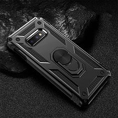 Silicone Matte Finish and Plastic Back Cover Case with Magnetic Finger Ring Stand R01 for Samsung Galaxy S10e Black