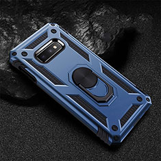 Silicone Matte Finish and Plastic Back Cover Case with Magnetic Finger Ring Stand R01 for Samsung Galaxy S10e Blue