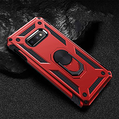 Silicone Matte Finish and Plastic Back Cover Case with Magnetic Finger Ring Stand R01 for Samsung Galaxy S10e Red