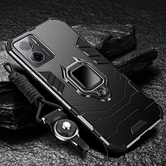 Silicone Matte Finish and Plastic Back Cover Case with Magnetic Finger Ring Stand R01 for Xiaomi Redmi 10 5G Black