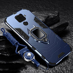 Silicone Matte Finish and Plastic Back Cover Case with Magnetic Finger Ring Stand R01 for Xiaomi Redmi 10X 4G Blue