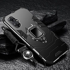 Silicone Matte Finish and Plastic Back Cover Case with Magnetic Finger Ring Stand R01 for Xiaomi Redmi Note 11R 5G Black