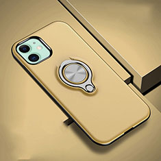 Silicone Matte Finish and Plastic Back Cover Case with Magnetic Finger Ring Stand R02 for Apple iPhone 11 Gold