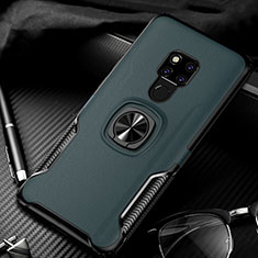 Silicone Matte Finish and Plastic Back Cover Case with Magnetic Finger Ring Stand R02 for Huawei Mate 20 X 5G Green