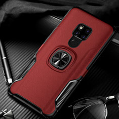 Silicone Matte Finish and Plastic Back Cover Case with Magnetic Finger Ring Stand R02 for Huawei Mate 20 X 5G Red