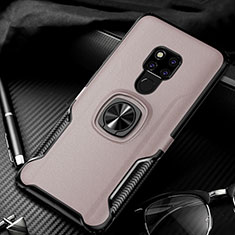 Silicone Matte Finish and Plastic Back Cover Case with Magnetic Finger Ring Stand R02 for Huawei Mate 20 X 5G Rose Gold