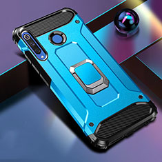 Silicone Matte Finish and Plastic Back Cover Case with Magnetic Finger Ring Stand R02 for Huawei Nova 4e Sky Blue