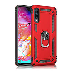 Silicone Matte Finish and Plastic Back Cover Case with Magnetic Finger Ring Stand R02 for Samsung Galaxy A70S Red