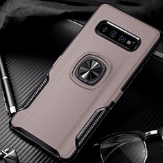 Silicone Matte Finish and Plastic Back Cover Case with Magnetic Finger Ring Stand R02 for Samsung Galaxy S10 5G Rose Gold