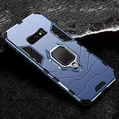 Silicone Matte Finish and Plastic Back Cover Case with Magnetic Finger Ring Stand R02 for Samsung Galaxy S10e Blue