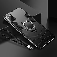 Silicone Matte Finish and Plastic Back Cover Case with Magnetic Finger Ring Stand R02 for Xiaomi Poco X3 GT 5G Black