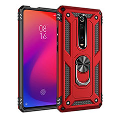 Silicone Matte Finish and Plastic Back Cover Case with Magnetic Finger Ring Stand R02 for Xiaomi Redmi K20 Pro Red